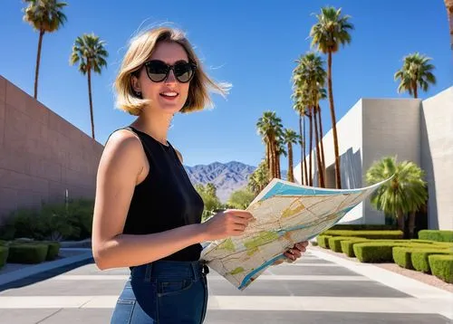 palm springs,blonde woman reading a newspaper,travel woman,guidebooks,online path travel,intourist,tourist,itinerary,travelzoo,travel insurance,destinations,guidebook,turista,canvasser,mapquest,travelocity,booking flights,travelmate,touristed,tourism,Illustration,Vector,Vector 13