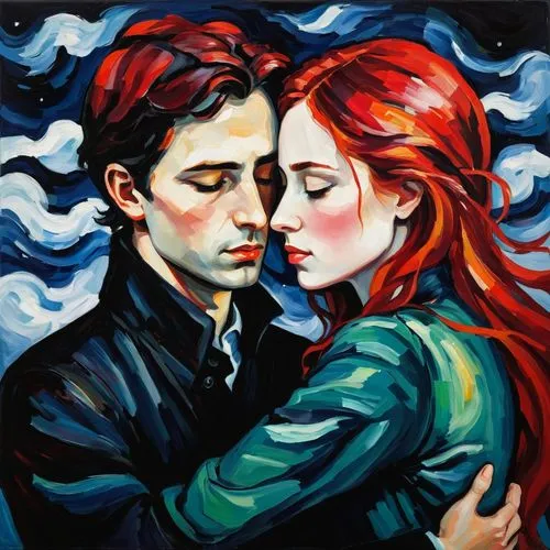 oil painting on canvas,young couple,jasinski,ermione,two people,oil on canvas,Art,Artistic Painting,Artistic Painting 37