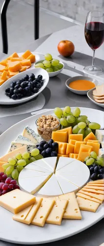 Put together a simple cheese platter for a casual gathering with friends.,cheese platter,cheese plate,cheese spread,crudités,food platter,platter,hors' d'oeuvres,fruit plate,cheese wheel,dinner tray,a