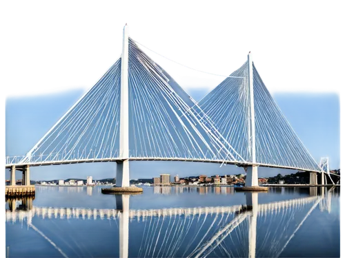 Francis Scott Key Bridge, suspension bridge, steel structure, white paint, iconic shape, Baltimore Harbor, Maryland, USA, daytime, clear sky, blue water reflection, 3/4 composition, low-angle shot, dr