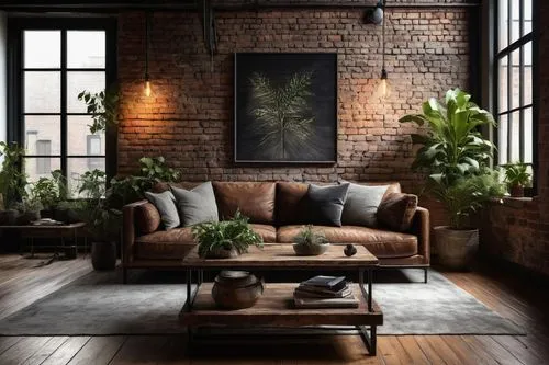 loft,living room,modern decor,contemporary decor,apartment lounge,rustic aesthetic,livingroom,interior design,sitting room,interior decor,rowhouse,rustic,furnishing,brick wall background,brownstone,red brick,interior decoration,brick background,redbrick,wall decor,Illustration,Abstract Fantasy,Abstract Fantasy 18