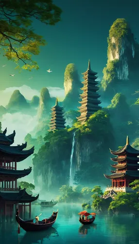 fantasy landscape,chinese architecture,chinese background,chinese art,asian architecture,world digital painting,landscape background,oriental,chinese temple,yunnan,oriental painting,forbidden palace,ancient city,guilin,guizhou,summer palace,chinese clouds,wuyi,japan landscape,chinese style,Conceptual Art,Fantasy,Fantasy 02