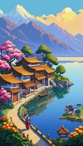 japan landscape,japanese sakura background,landscape background,oriental painting,cartoon video game background,oriental,japanese background,japanese mountains,beautiful japan,sakura background,chinese background,south korea,yunnan,asian architecture,japanese alps,japan,background image,kyoto,idyllic,lake tanuki,Unique,Pixel,Pixel 01