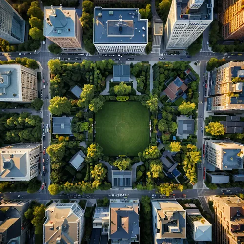 <lora:JJsArchiviz_Birdview_v2:.7> ,((Archiviz)), ((Birdview)) ,sunset, skyscraper, abundant plants, lots of trees, sunlight, public blocks, urban planning, daytime, mountains, public squares, city roa