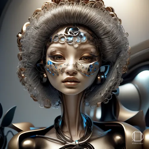 biomechanical,drusy,decorative figure,humanoid,fantasy portrait,masquerade,priestess,cleopatra,sci fiction illustration,art deco woman,andromeda,horoscope libra,eve,cybernetics,headdress,zodiac sign libra,fantasy art,zodiac sign gemini,transistor,3d fantasy