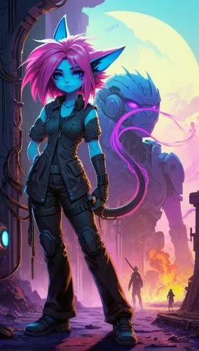 tristana,maeve,wildstar,kda,vi,dusk background,Illustration,Children,Children 01