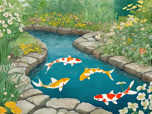 koi pond,koi fish,koi carp,fish pond,koi carps,garden pond,koi,lily pond,fishes,lilly pond,fish in water,goldfish,swim ring,pond plants,pond,school of fish,l pond,crescent spring,ornamental fish,pond flower,Illustration,Realistic Fantasy,Realistic Fantasy 31