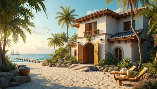 palmilla,holiday villa,cabana,beachfront,hacienda,palmtrees,cabanas,tropical beach,paradisus,seaside resort,tropical house,palapa,tropical island,casitas,palm garden,palm pasture,resort,bungalows,beach resort,house by the water,Photography,General,Realistic