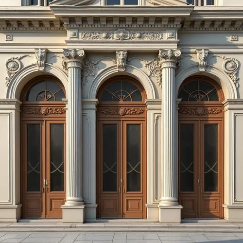 pilasters,entablature,wooden facade,palladian,corinthian order,facade panels,architrave,doors,pediments,doorkeepers,pilaster,door trim,vestibules,neoclassical,front door,architectural detail,house with caryatids,columns,gold stucco frame,exterior decoration,Photography,General,Realistic