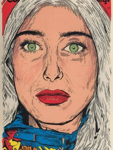 Covergirl with covered nipples.,the cover of an exhibit of women in the arts, showing a drawing of a woman with,pettibon,roy lichtenstein,pop art woman,steranko,andy warhol,cool pop art,Illustration,A