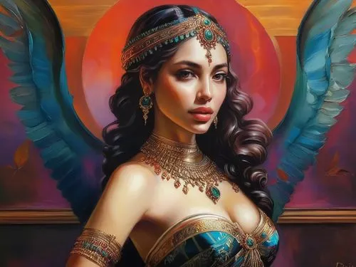 ancient egyptian girl,fantasy art,cleopatra,fantasy portrait,vintage angel,priestess,indian art,fantasy woman,fantasy picture,orientalism,gypsy soul,baroque angel,oriental princess,arabian,sorceress,mystical portrait of a girl,radha,belly dance,athena,ancient egyptian,Illustration,Paper based,Paper Based 04