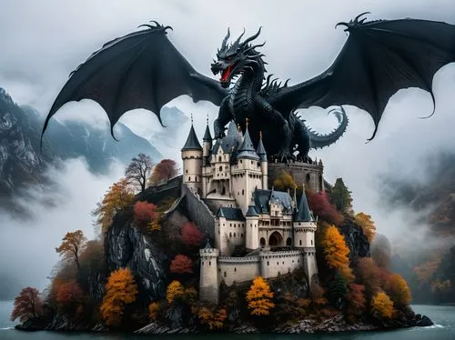 fantasy picture,black dragon,fairy tale castle,drache,fantasy art,dragonlord,dragonstone,3d fantasy,darigan,castle of the corvin,fairytale castle,dragones,heroic fantasy,dragonja,fantasy world,winterfell,eyrie,ravenloft,dragonheart,morgul,Photography,General,Fantasy