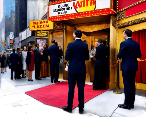 radio city music hall,pantages,theatre marquee,keith-albee theatre,fox theatre,stagedoor,warner theatre,ziegfield,ohio theatre,tvland,movie premiere,cinemania,cinerama,premiere,swingtown,brubeck,tailfins,premieres,broadway,doormen,Illustration,Realistic Fantasy,Realistic Fantasy 26