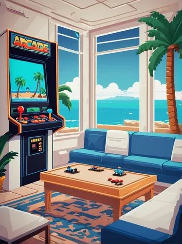 game room,windjammers,cartoon video game background,arcade,tropics,retro styled,atari 2600,cabana,tropical house,atari,retro background,sega genesis,apartment lounge,sega mega drive,sunsoft,arcade games,poolroom,mobile video game vector background,neogeo,arcades,Unique,Pixel,Pixel 04