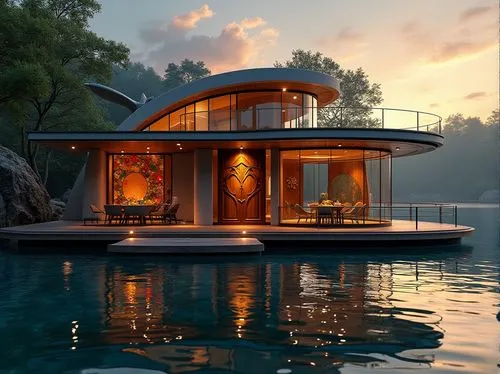 pool house,house by the water,summer house,dreamhouse,houseboat,floating huts,luxury property,beautiful home,luxury home,holiday villa,house with lake,floating on the river,boat house,houseboats,tropical house,beachhouse,beach house,summer cottage,modern house,floating island,Photography,General,Realistic