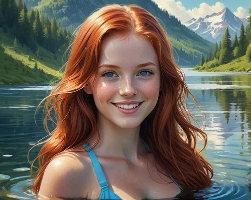 girl on the river,water nymph,the blonde in the river,naiad,female swimmer,redheads,reynir,merfolk,girl on the boat,underwater background,swimmer,nereid,world digital painting,ariel,fantasy portrait,donsky,ellinor,jasinski,nessie,rusalka,Conceptual Art,Fantasy,Fantasy 12