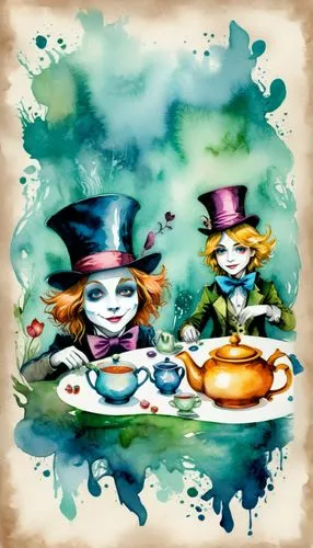 tea party,watercolor tea set,tea party collection,alice in wonderland,tea cups,tea service,tea set,coffee tea illustration,tea card,hatter,teatime,cup and saucer,tea party cat,teacup,tea time,watercolor tea,fairytale characters,tearoom,joint dolls,tea cup,Illustration,Paper based,Paper Based 25