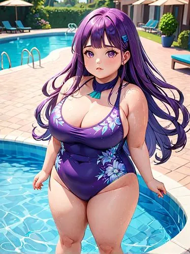 swimsuit,purple,bbw,anime,long hair,big boobs,Anime,Anime,General