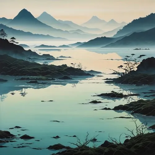 japan landscape,river landscape,landscape background,coastal landscape,sea landscape,fantasy landscape,waterscape,an island far away landscape,archipelagos,wenhao,youliang,world digital painting,wenzhao,zuoying,underwater landscape,seascape,yunnan,shaoming,jianying,mountainous landscape