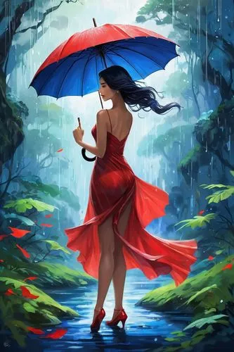 umbrella,summer umbrella,walking in the rain,umbrellas,red rose in rain,asian umbrella,in the rain,rainfall,parasol,lluvia,monsoon,little girl with umbrella,rainswept,effluvia,rainy,brolly,blue rain,rainy season,raindops,red riding hood,Illustration,Realistic Fantasy,Realistic Fantasy 01