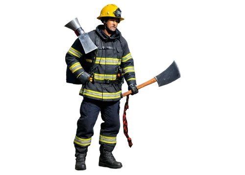 Fireman, adult male, muscular build, serious expression, helmet, oxygen tank, fireproof coat, gloves, boots, holding axe, standing heroically, smoke background, warm lighting, dramatic composition, hi