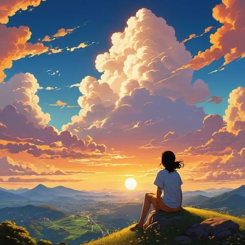 mountain sunrise,meditative,landscape background,meditation,sky,ghibli,Photography,General,Realistic