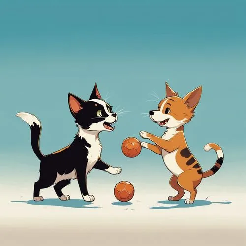 cats playing,vintage cats,pelota,dog and cat,dog - cat friendship,georgatos,Illustration,Children,Children 04