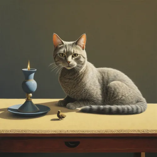 golden candlestick,chess piece,chartreux,oil lamp,cat on a blue background,british shorthair,cat portrait,chess player,tea party cat,tinsmith,european shorthair,candlestick,american shorthair,fortune teller,equilibrist,vintage cat,pet portrait,cat sparrow,cat image,figaro,Art,Artistic Painting,Artistic Painting 48