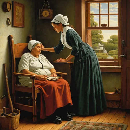 old couple,caregiver,woman holding pie,elderly lady,grandmother,nursing,nursing home,girl in the kitchen,young couple,cleaning woman,old woman,elderly person,grandparents,courtship,oil painting,nanny,care for the elderly,old age,woman sitting,the long-hair cutter,Conceptual Art,Daily,Daily 33