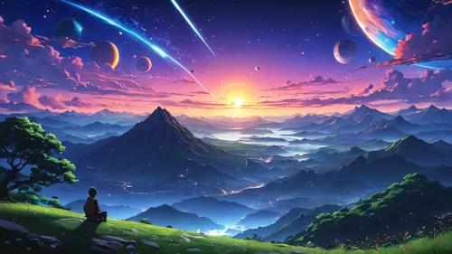 fantasy landscape,space art,alien world,alien planet,fantasy picture,planet alien sky,futuristic landscape,mountain world,star winds,planet,scene cosmic,planets,starscape,universe,dream world,astronomy,background image,the earth,the universe,earth,Illustration,American Style,American Style 01