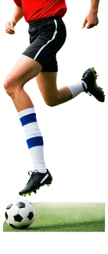 Soccer player, athletic build, muscular legs, green grass background, dynamic pose, running, kicking ball, white jersey, black shorts, shin guards, cleats, focused facial expression, sweat drips, sunl