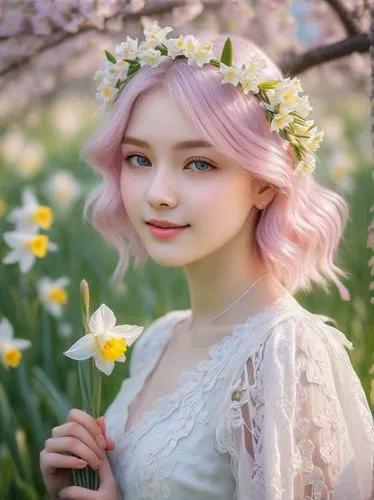 beautiful girl with flowers,girl in flowers,spring unicorn,spring background,spring crown,springtime background,flower fairy,flower background,garden fairy,spring blossom,japanese sakura background,floral background,spring blossoms,spring bloom,japanese anemone,japanese anemones,colors of spring,fae,tree anemone,flower girl,Art,Artistic Painting,Artistic Painting 30