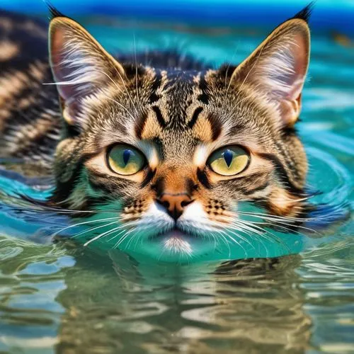 surface tension,swimmable,catshark,photoshoot with water,tabby cat,aquatic animal