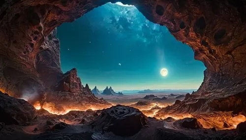 alien world,alien planet,ice cave,moon valley,valley of the moon,moonscape,natural arch,monocerotis,blue cave,grotte,astronomy,caverns,cavern,nightscape,night image,lunar landscape,natural phenomenon,rock arch,portals,fantasy landscape,Photography,General,Fantasy