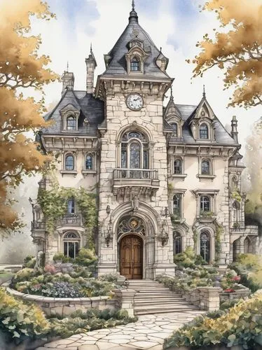 fairy tale castle,greystone,chateau,fairytale castle,castle of the corvin,maplecroft,kykuit,gold castle,country estate,driehaus,mansion,castlelike,victorian house,dreamhouse,luxury home,briarcliff,luxury property,witch's house,chateaux,palladianism,Illustration,Black and White,Black and White 34