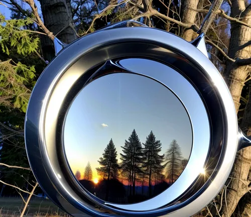 round autumn frame,lens reflection,wood mirror,parabolic mirror,exterior mirror,mirror in the meadow,outside mirror,porthole,automotive side-view mirror,mirror frame,mirror reflection,magnify glass,magic mirror,automotive mirror,round frame,circle shape frame,circle around tree,magnifying lens,door mirror,buffalo plaid trees