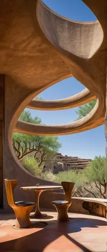 arcosanti,superadobe,earthship,futuristic architecture,dunes house,stereocenter,corten steel,taliesin,heatherwick,futuristic art museum,futuristic landscape,mexican hat,utzon,arid landscape,amphitheater,cochere,mid century modern,roof structures,amanresorts,cantilevered,Art,Classical Oil Painting,Classical Oil Painting 12