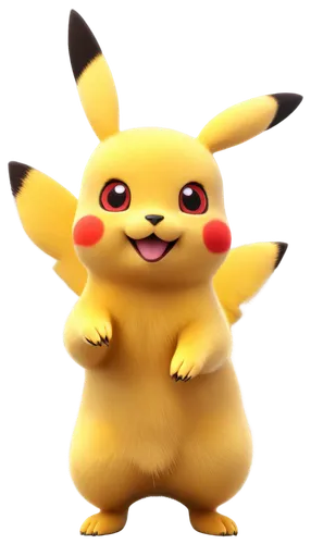 Cute Pikachu, yellow fur, red circles on cheeks, sparkling eyes, standing pose, front view, detailed textures, soft lighting, warm color tone, shallow depth of field, 3/4 composition, cartoon style.

