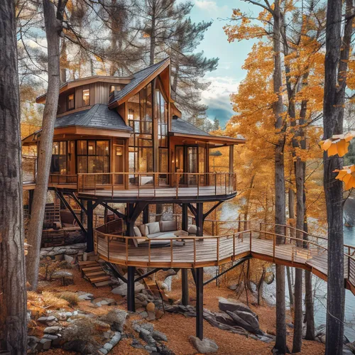 tree house hotel,house in the forest,tree house,the cabin in the mountains,treehouse,log home,house with lake,summer cottage,log cabin,wooden house,house by the water,house in mountains,house in the mountains,water mill,wooden bridge,home landscape,chalet,wooden construction,summer house,cottage