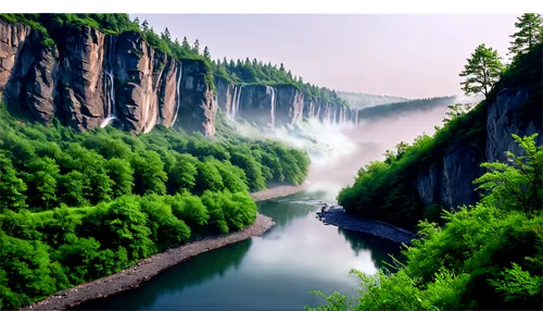 nature background,landscape background,river landscape,background view nature,cartoon video game background,mountainous landscape,nature landscape,virtual landscape,canyon,ravines,world digital painting,mountain river,gorges,ravine,forest landscape,fantasy landscape,forests,natural scenery,mountain landscape,coniferous forest,Illustration,Abstract Fantasy,Abstract Fantasy 14