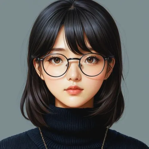 女生，眼镜，黑色毛衣，卡通，日本动漫，动漫，插画，扁平插画,an anime po of a girl wearing glasses,yobi,manhwa,zhiyuan,sumiala,girl portrait,megane,Illustration,Japanese style,Japanese Style 18