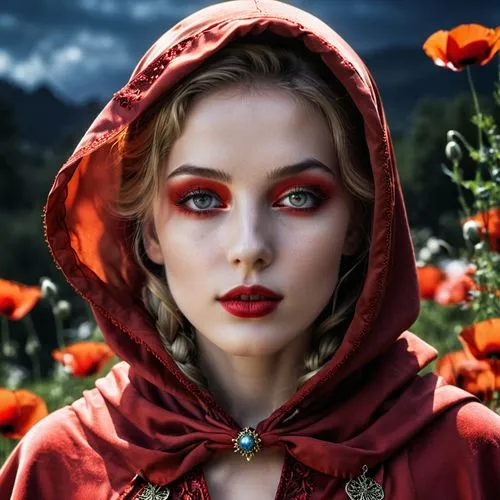 volturi,red riding hood,little red riding hood,amidala,vampire woman,red coat,Photography,General,Realistic