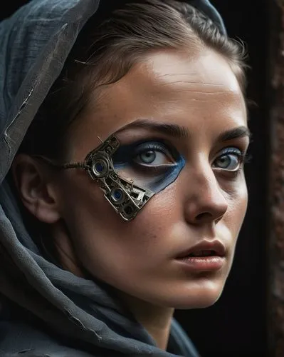 steampunk,face paint,cyborg,women's eyes,retouching,metalsmith,eyes makeup,silversmith,photomanipulation,ancient egyptian girl,venetian mask,photo manipulation,cyberpunk,image manipulation,photoshop manipulation,portrait photographers,owl eyes,retouch,masquerade,peacock eye,Photography,General,Sci-Fi