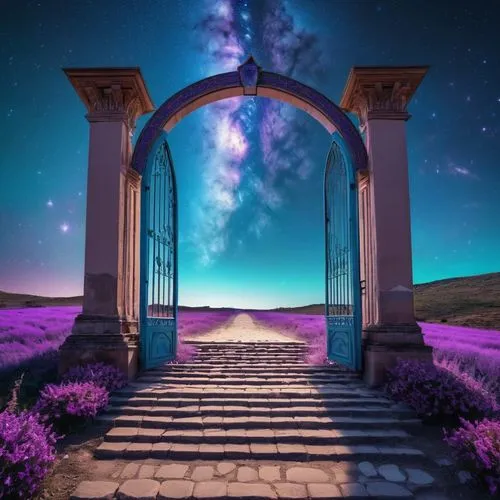 heaven gate,gateway,portals,archway,portal,purple landscape,arch,archways,entrada,stargates,purple frame,wall,purple wallpaper,doorways,3d background,gate,the mystical path,stone gate,gates,garden door,Photography,General,Realistic