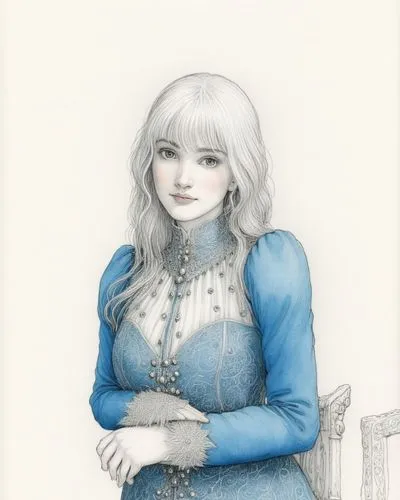 白色背景,a woman in blue dress posing for a drawing,gwenllian,seregil,nelisse,noblewoman,delenn,winterblueher,Illustration,Black and White,Black and White 13