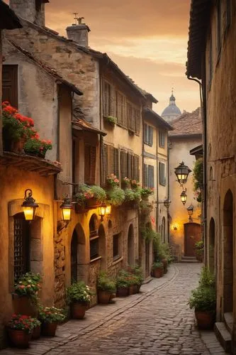 medieval street,medieval town,quirico,carmel,figeac,sarlat,martre,france,alsace,south france,francia,tuscan,montbrun,cotterets,knight village,auberge,townscapes,provence,italy,alpine village,Art,Classical Oil Painting,Classical Oil Painting 11