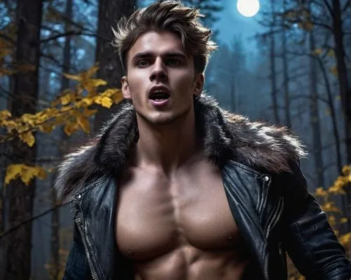 werewolf,male model,werewolves,fur clothing,fur,shirtless,wolfman,fur coat,austin stirling,tarzan,vampire,chest hair,wolf hunting,ryan navion,chest,daemon,wolf,male elf,forest man,danila bagrov,Illustration,Realistic Fantasy,Realistic Fantasy 20