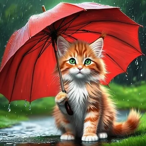 umbrella,rain cats and dogs,fox in the rain,brolly,summer umbrella,ginger kitten,raining,protection from rain,raindops,in the rain,cute cat,rainy day,rain protection,walking in the rain,rainy season,r