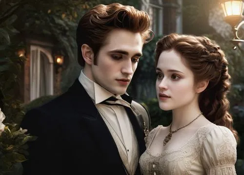 flightless bird,twiliight,the victorian era,twilight,clove garden,flightless,beautiful couple,gothic portrait,young couple,romantic portrait,romantic scene,victorian style,porcelain dolls,a fairy tale,fairy tale,prince and princess,fairytale,rose family,debutante,vintage boy and girl,Illustration,Black and White,Black and White 11