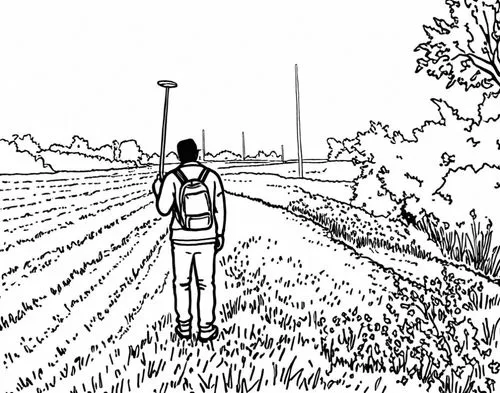 onion fields,chives field,walking man,mono-line line art,cornfield,walk,cornfields,stubble field,surveyor,farmland,coloring page,field work,summer line art,coloring pages,straw field,fieldwork,letterb